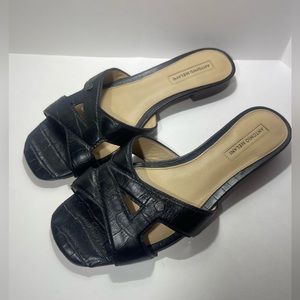 Antonio Melani Black Leather Croc Pattern Slide Sandal size 7.5